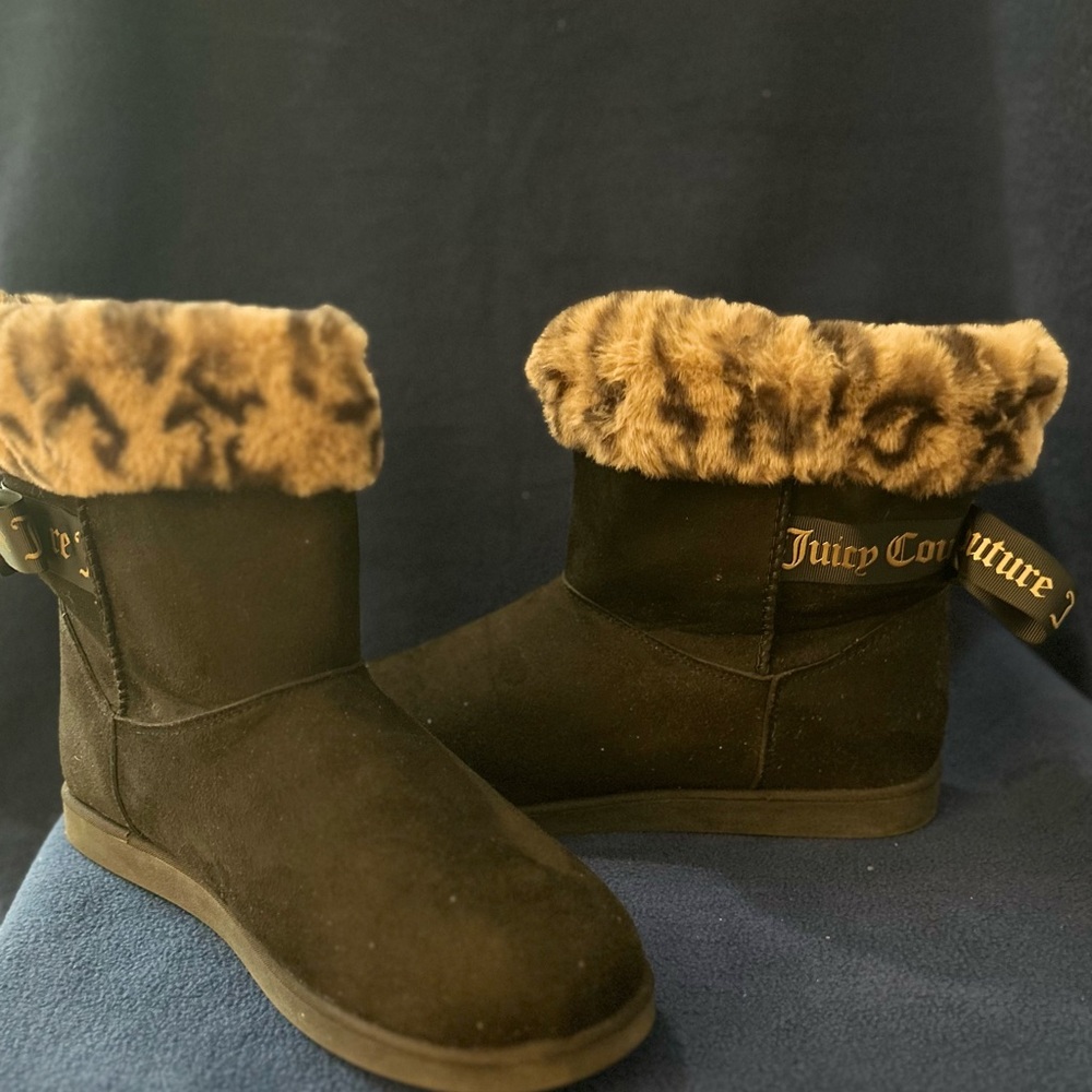 Juicy Couture Black Leopard Ankle Boots